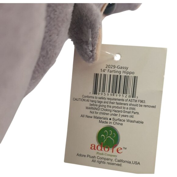 Adore Gray Hippopotamus 14.5" Stuffed Animal Realistic Soft Plush Toy Swamp NEW - Picture 8 of 8